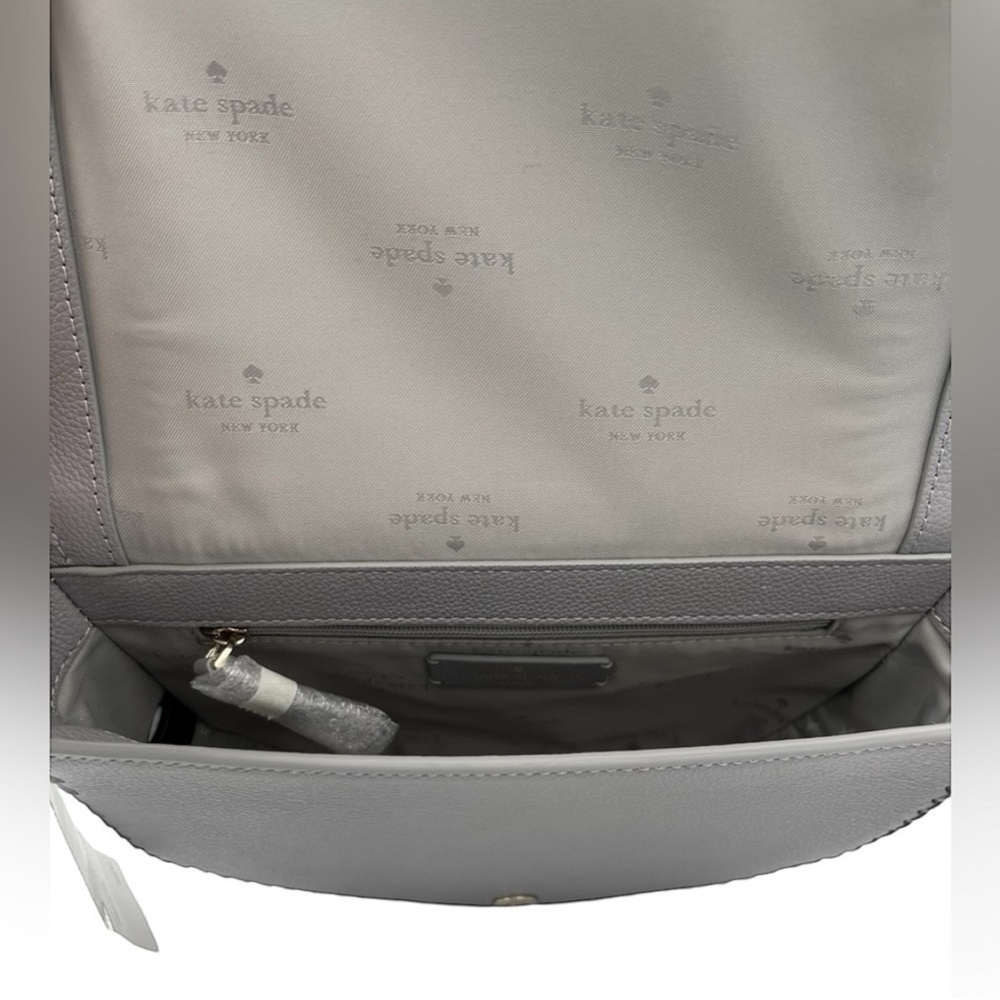 NWT Kate Spade Luna Crescent Gray Crossbody Shoulder Purse Suede & Leather - Picture 12 of 14